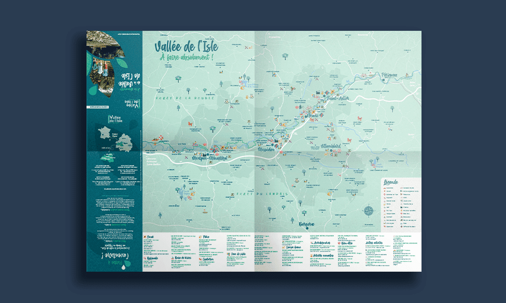 carte touristique illustrée vallée de l'Isle Périgord blanc