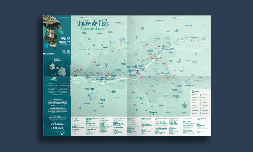 carte touristique illustrée vallée de l'Isle Périgord blanc